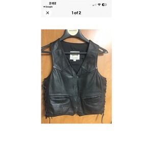 Diamond Plate Genuine Leather Motorcycle Vest Men L Lace Up Sides Embroid Spider